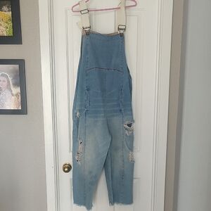 Distressed Denim Oversized Overalls